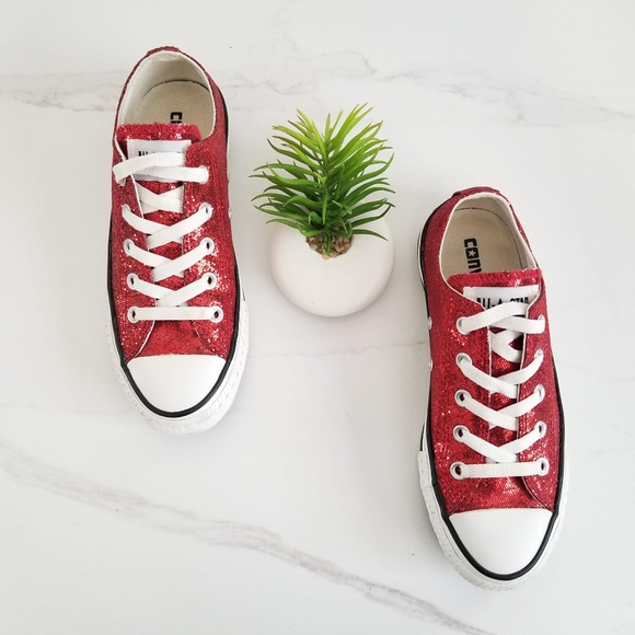 converse red sparkle shoes